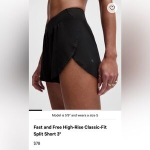 Lululemon Fast and Free High Rise Classic-Fit Split Short 3” black size 6